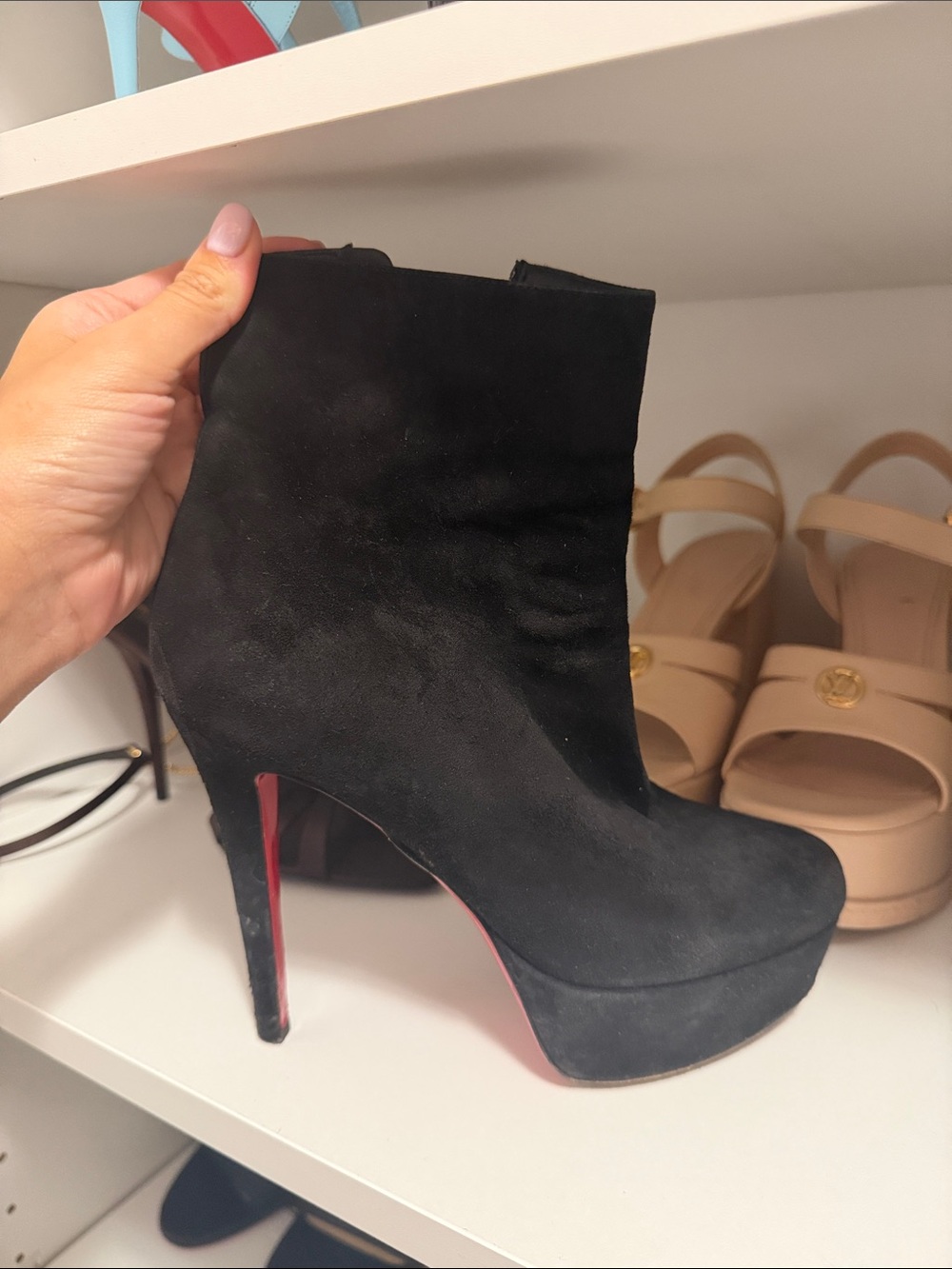 Christian Louboutin Black Suede Platform Ankle Boot with Red Sole